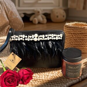 Patricia Nash l Elegant Black leather Wristlet with Decorative Accents